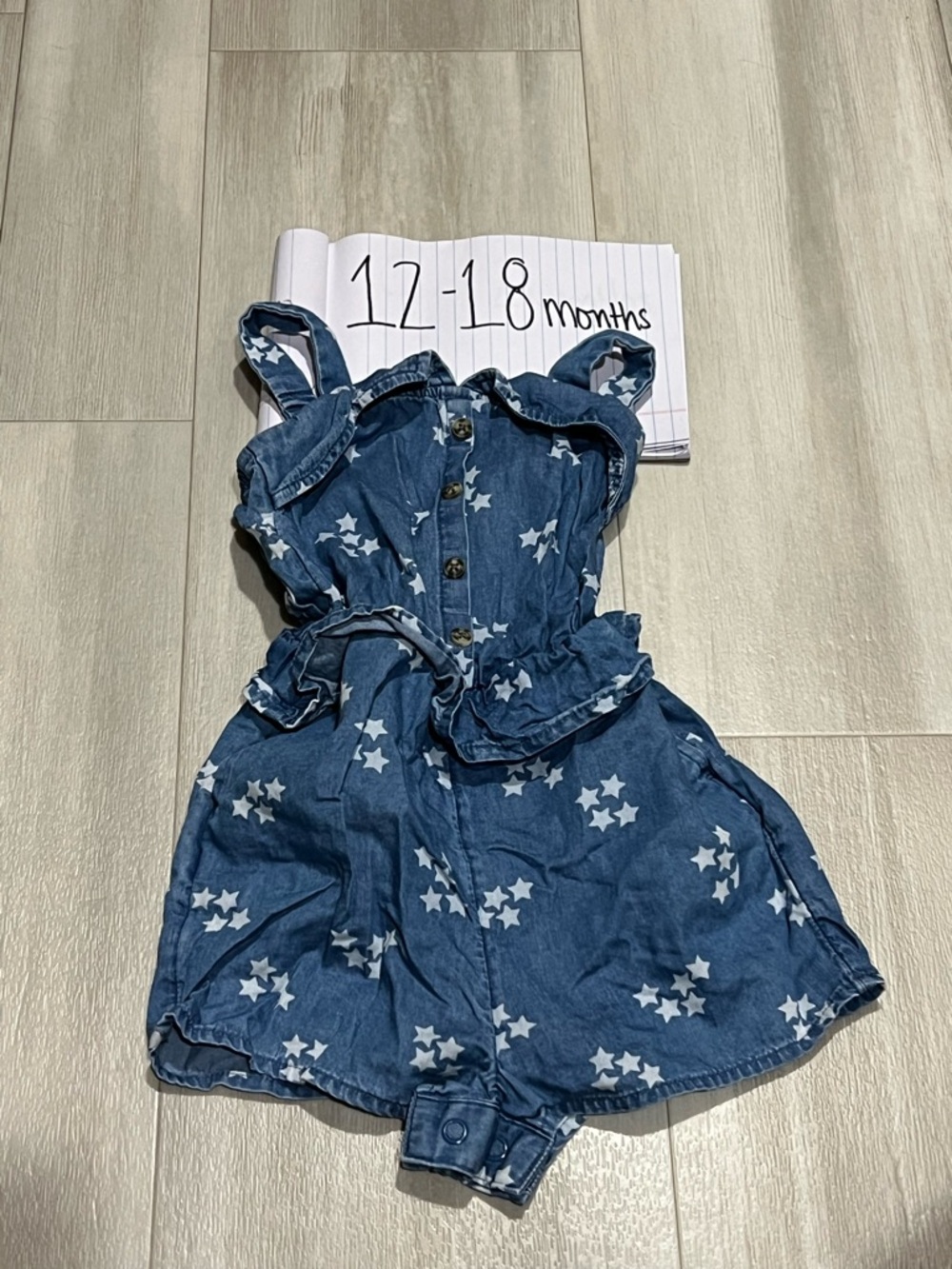 Cat & Jack Denim Star-Print Romper in Blue and White